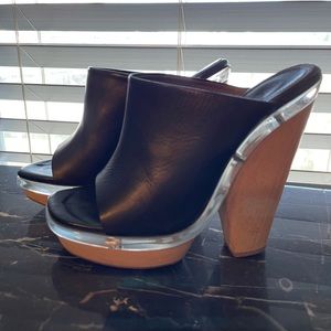 Marni black leather w/ lucite & wood heels